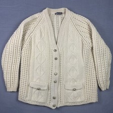 Vintage Gaeltarra Irish Handknit Wool Aran Cardigan Sweater Knit Sz 40- Read