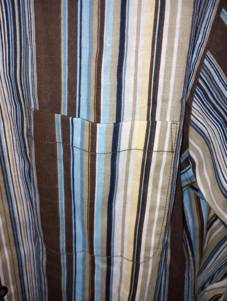 Camisa de vestir Tasso Elba para hombre blanca puño a rayas 100 % algodón talla S Foto 4 de 4