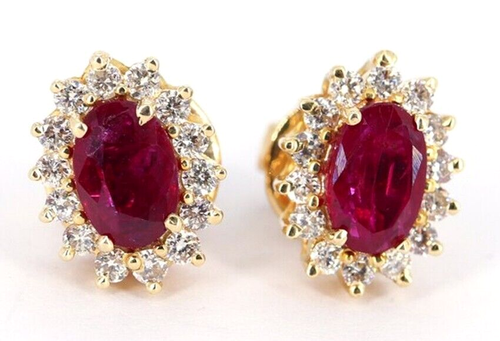 Boucles D'oreilles Pendantes En Or Rose 14K Avec Diamants Et Rubis - 5,36 Cts - Cadeau De Luxe Pour Femme