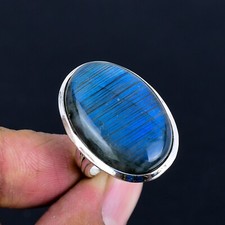 Natural Labradorite Gemstone 925 Sterling Silver Ring Handmade Jewelry For Gift