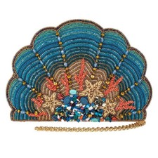 Mary Frances High Tide Hand Beaded Jeweled Coral Blue Ocean Shell Crossbody BNWT