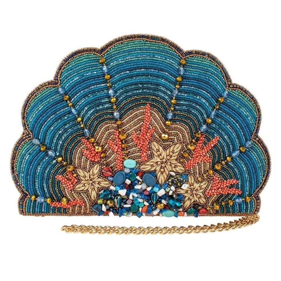 Bandolera Mary Frances High Tide con cuentas a mano con joyas azul coral océano concha nueva con etiquetas