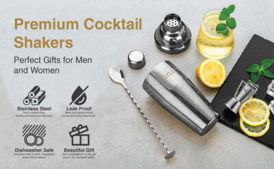 Cocktail Shaker 700ML großes Cocktail Zubereitungsset mit integriertem Sieb & Jigger