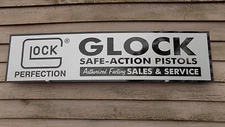  MODERN STYLE GLOCK PISTOL/FIREARMS DEALER SIGN/AD 1'X46" ALUM. PANEL W/LOGO 
