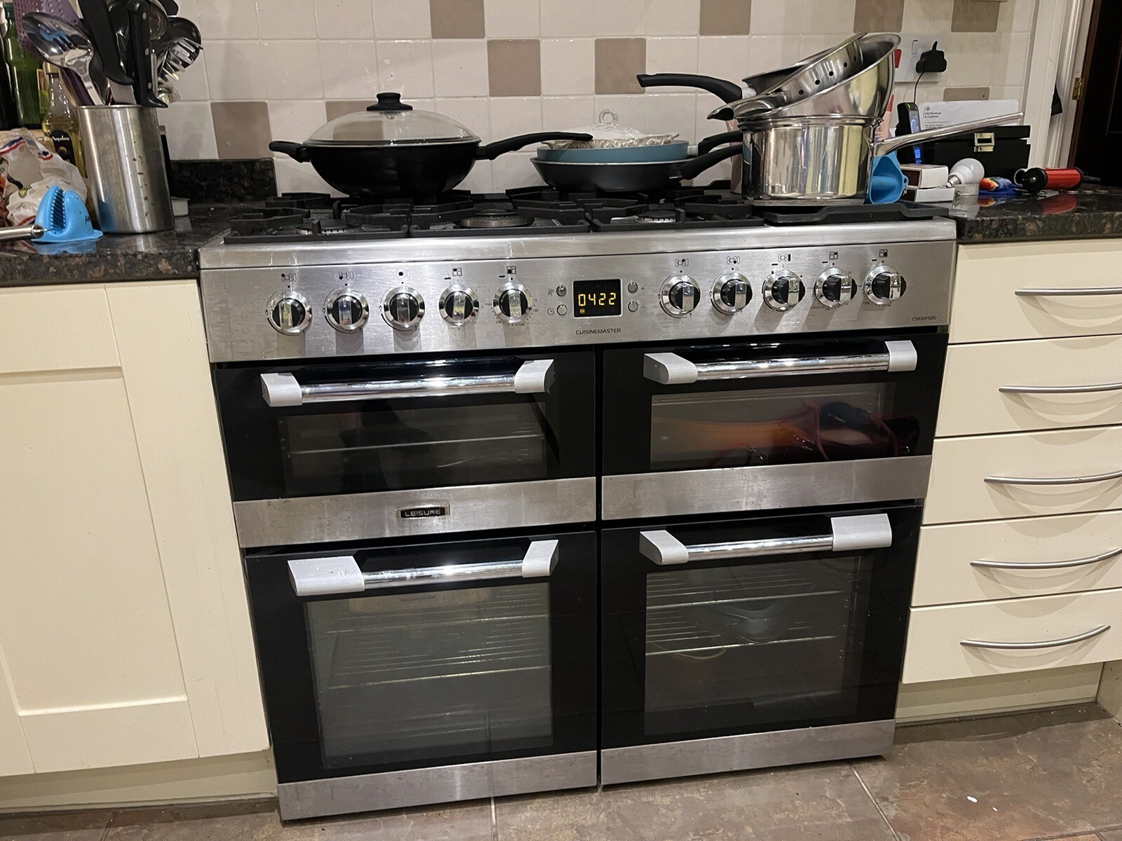 Leisure CS100F520K 100 cm Dual Fuel Range Cooker Black 3 Ovens Gas Hob