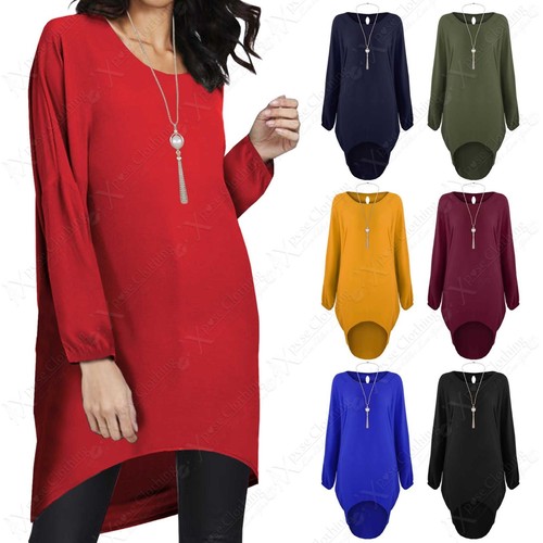 Nuovo Donna Chiffon Oversize Vestito Camicia Donna Collana Lunga Hi Lo |  eBay