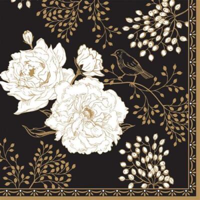 20 Servietten Art Deco & Flowers Modern Art Blumen Edel schwarz gold 33x33cm
