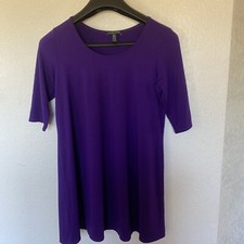 Eileen Fisher Purple Lightweight Viscose/Lycra 3/4 Sleeve Stretch Dress Size PM