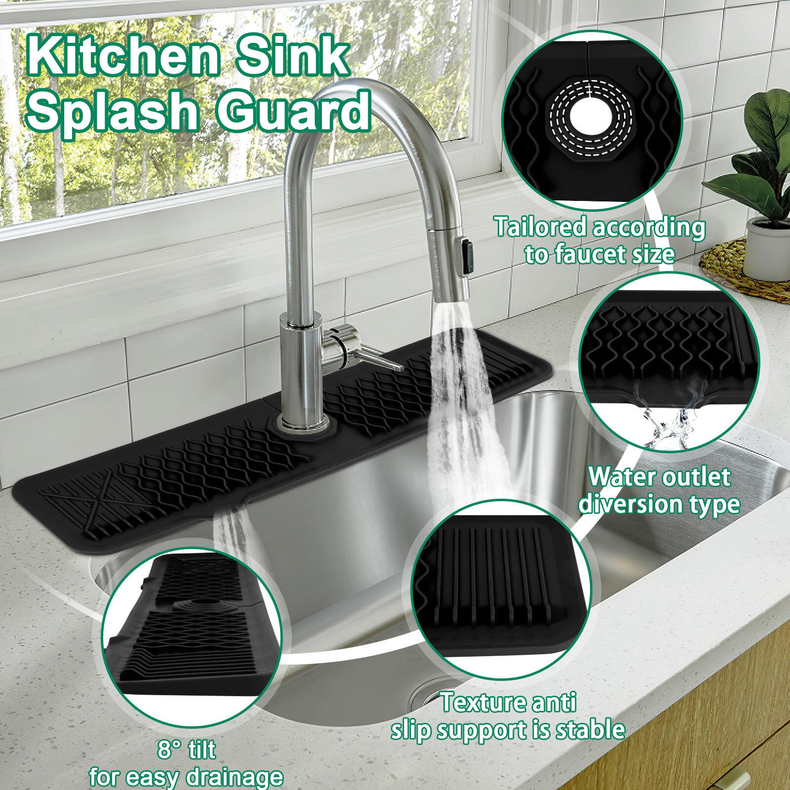 Silicone Faucet Mat 24×5.7" Faucet Sink Splash Guard Faucet Handle Drip