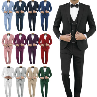 Mens Slim Fit Suit in Various Colours with Waistcoat - Wedding Suit - Jacket