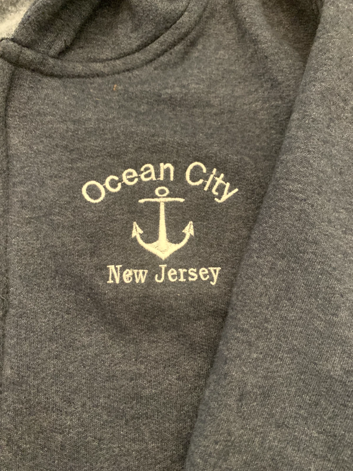 VETEMENTS Felpa con cappuccio grigia zip OCEAN CITY NJ Anchor Youth Large NUOVA