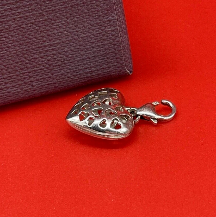 CIONDOLO PENDENTE CUORE RETICOLATO PER COLLANA RAGAZZA DONNA ARGENTO 925 RODIATO - Immagine 3 di 4