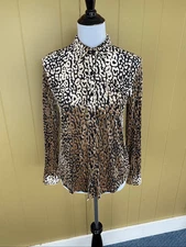 Cozy Co by Cozy Casual women S velour cheetah print button down blouse