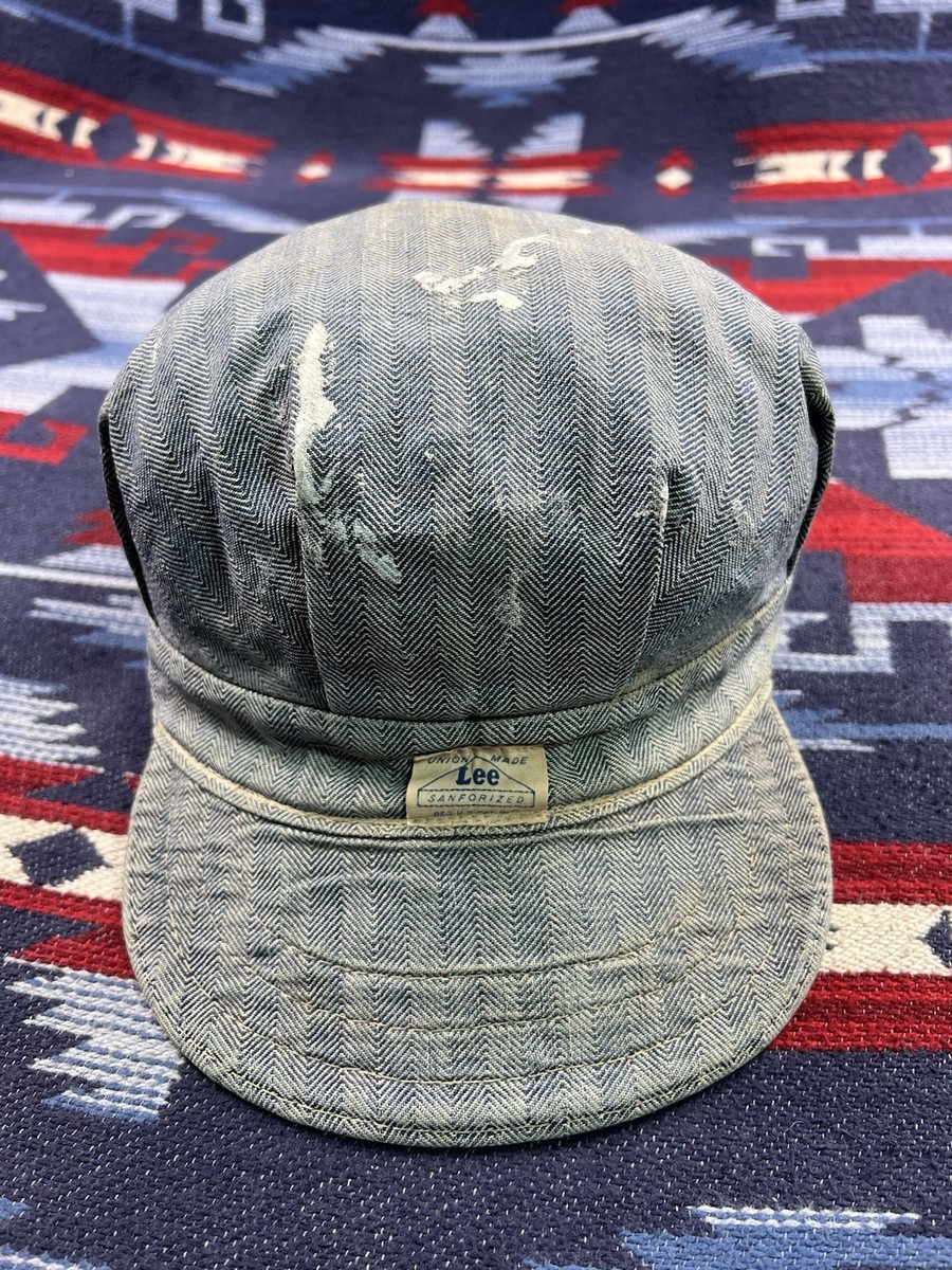 Vintage Lee Denim Railroad Engineer Workwear Cap Hat Made In USA