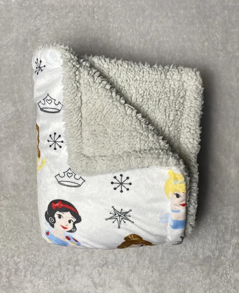 Disney Princesa Bebé Manta Cenicienta Blancanieves Belle Corona Gris Sherpa Lovey Foto 2 de 4