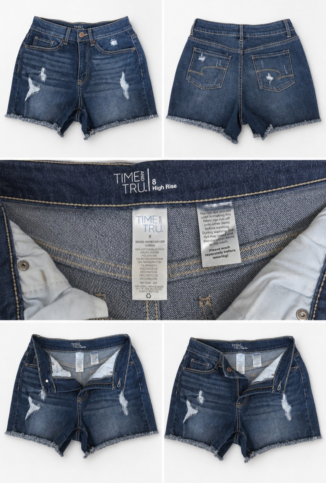 Time And Tru High Rise Cut Off Distressed Denim Shorts Blue Women's Size 8