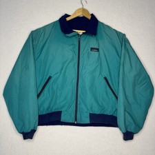 Vintage 90s LL Bean Warm Up Jacket Mens L Green Blue Fleece Lined Three Season
