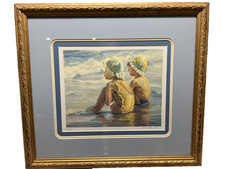 Lucelle Radd Lithograph WATER BABIES Signed Beach Art Framed 16.5 x 18.5"