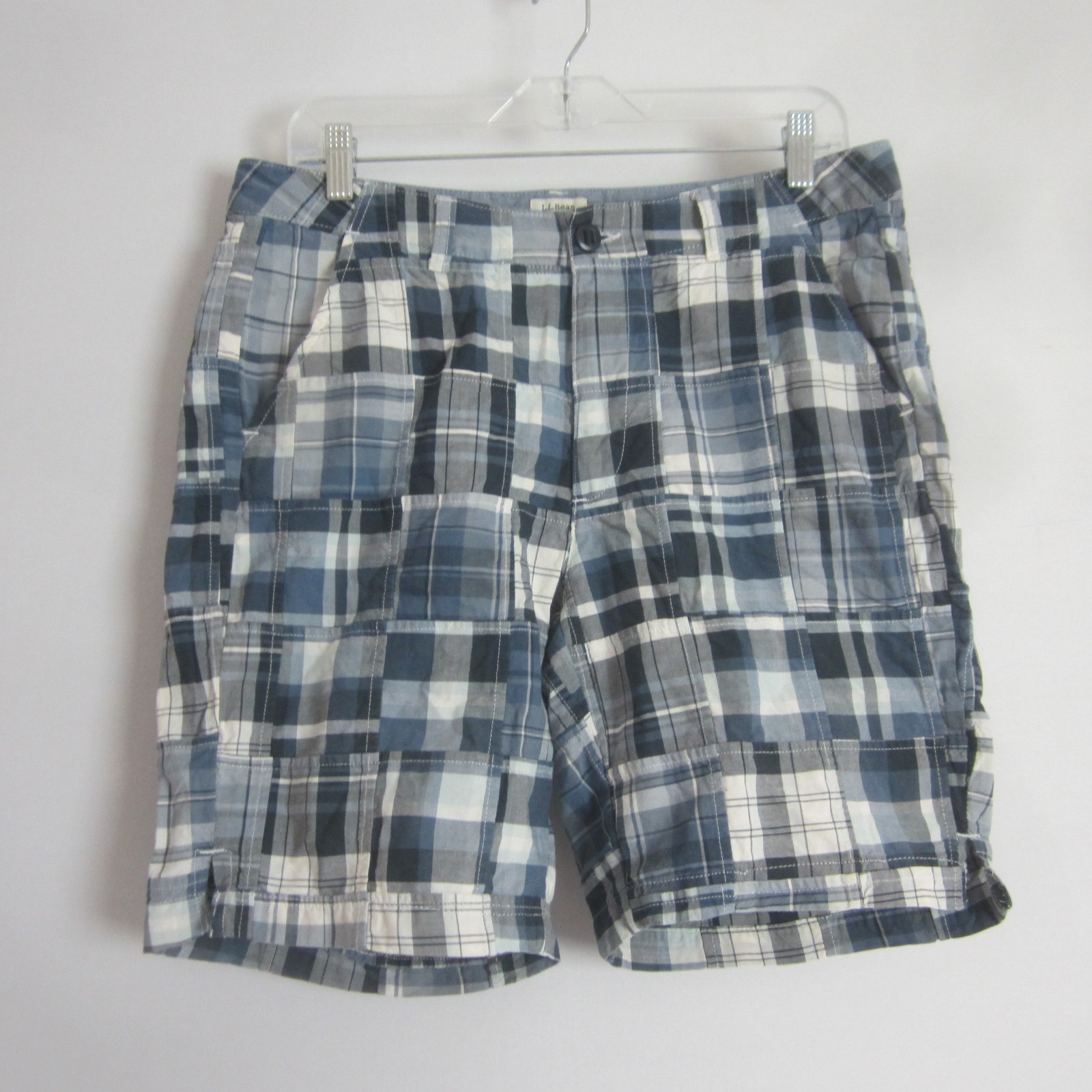 LL Bean Shorts Womens 10 Blue Patchwork Check Mad… - image 7