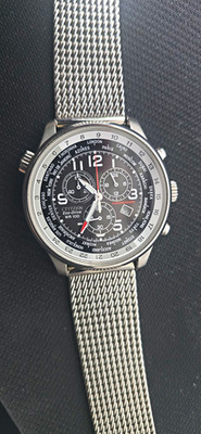 Citizen Eco-Drive World Time Chronograph Date 42mm WR100 Silver Mesh