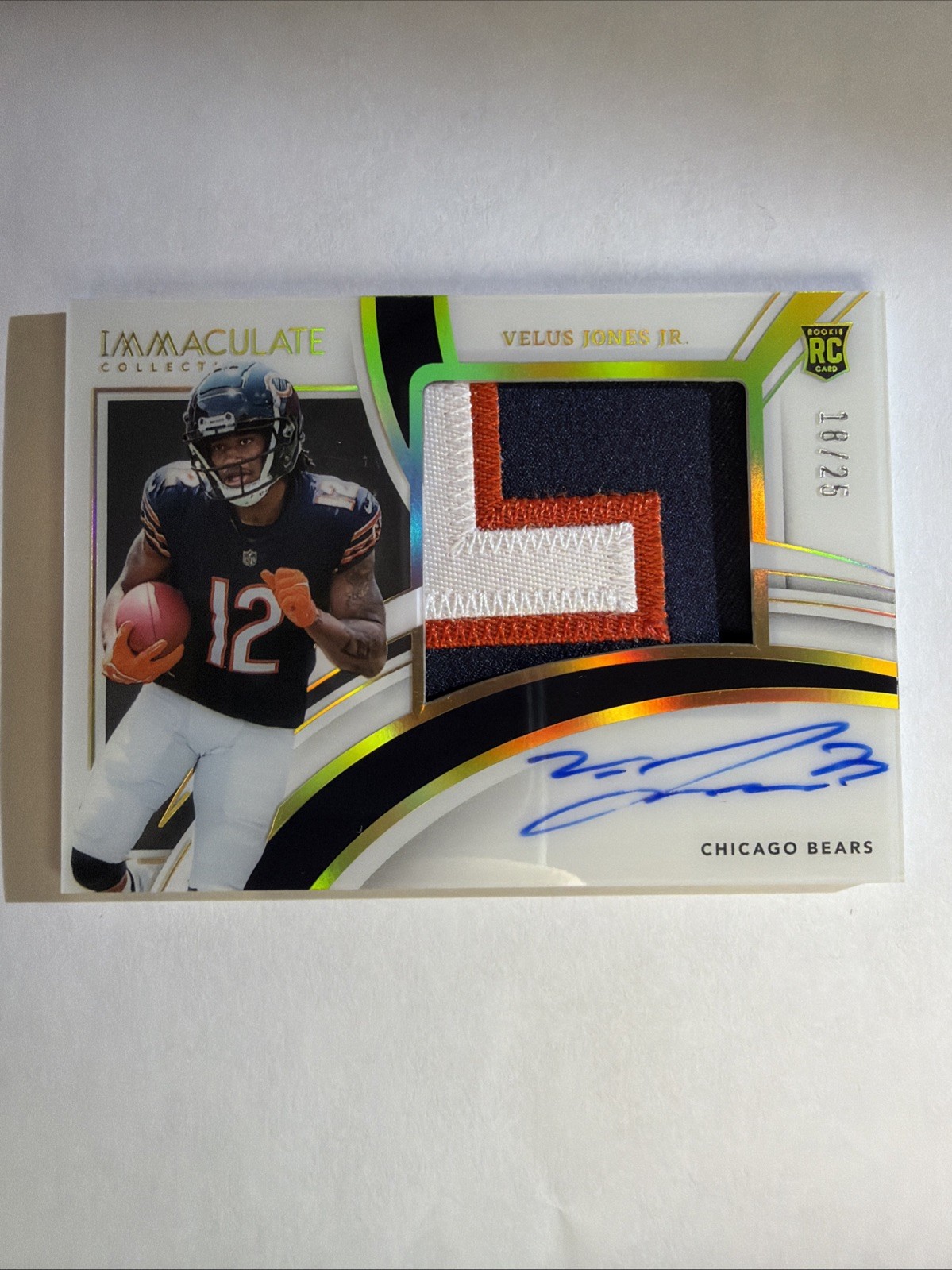 Velus Jones Jr. Panini Immaculate Collection Premium Patch Rookie Autographs #PPRVJO Base