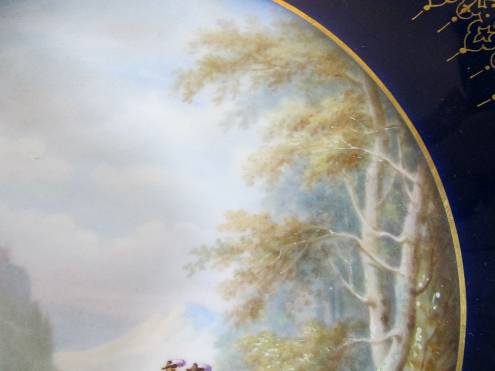 Antique Hand Painted Cobalt Blue Gold Encrusted Cabinet Plate Signed L. Saquet