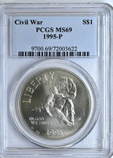 1995-P Civil War Commemorative $1 Dollar MS69 PCGS Silver Coin 9700
