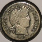 Silver Dime - Barber - 1911 (A bit of Liberty.  Uneven color.) [214]