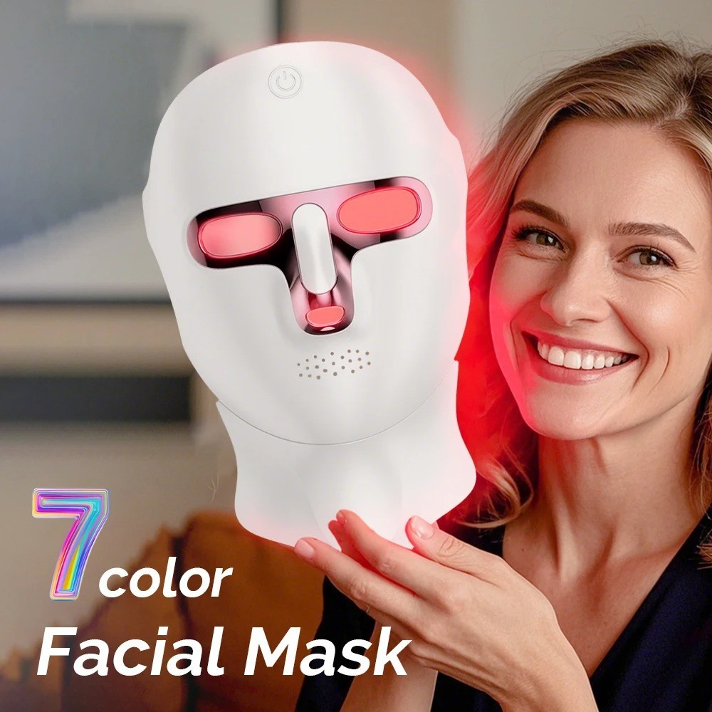 7-Color LED Light Therapy Facial Mask with Neck Care Red Blue