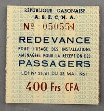 Gabon 400 Francs CFA Airport Departure Tax Charge Revenue Stamp Fee Africa