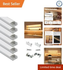 6-Pack 3.3FT Aluminum U Shape LED Strip Diffuser Channel with Milky White Cover