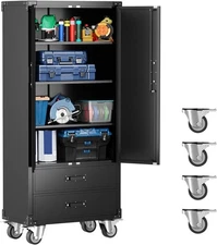 71in Rolling Steel Tool Cabinet with Locking Doors & Wheels, Adjustable Shelves