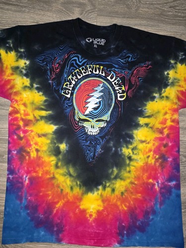 Rare Psychedelic Liquid Blue Grateful Dead "Steal Your Face" Tie-Dye T-Shirt