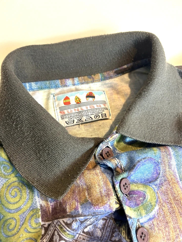 Vintage 90s Polo Shirt crazy pattern funky colourful abstract print Mens Medium - Image 2 of 4