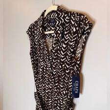 Chaps Women's Geometric Brown and White Dress