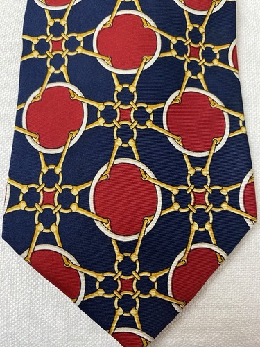 Cravatta Vintage Paolo Gucci Rosso Oro Link Equitazione Horsebit Italia - Foto 6 di 9