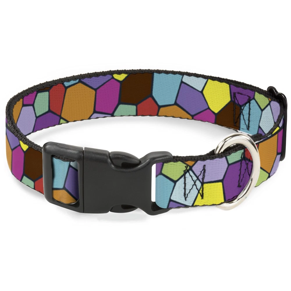 Plastic Clip Collar Stained Glass Mosaic2 Multi Color/Navy Large 15-24"