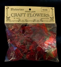 Vintage 1980's Victorian Dried Look Floral Craft 1 1/2" Red Roses - NIP