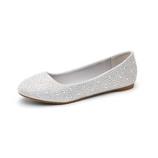 DREAM PAIRS Women's Sole-Shine Rhinestone Ballet Flats Shoes 5 Silver