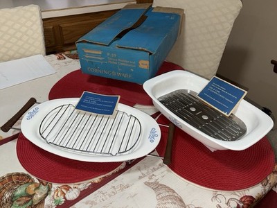 1960's Corning Ware Cornflower Deluxe Roaster & Platter Combination Set P-29 NEW