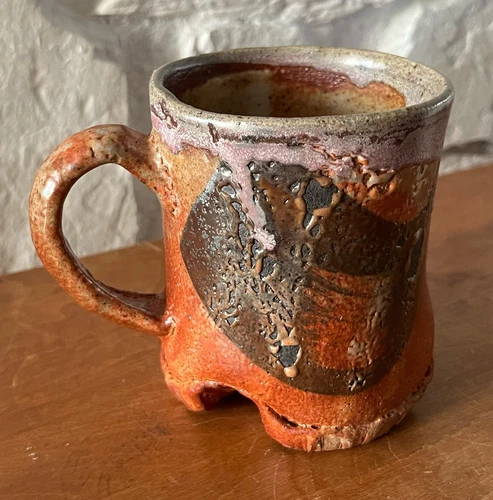 Signed DF Vintage Pottery Coffee Mug Wild glaze 16 Ounce