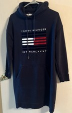 Tommy Hilfiger Hooded pull over sweatshirt dress.  Size Medium. Navy blue.