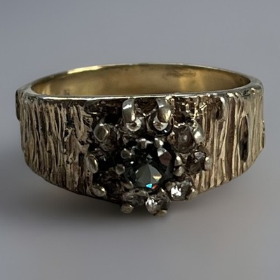Sterling Silber Aquamarin Ring 3,3 g Vintage Cluster Rindenoptik Spinell Größe M,5