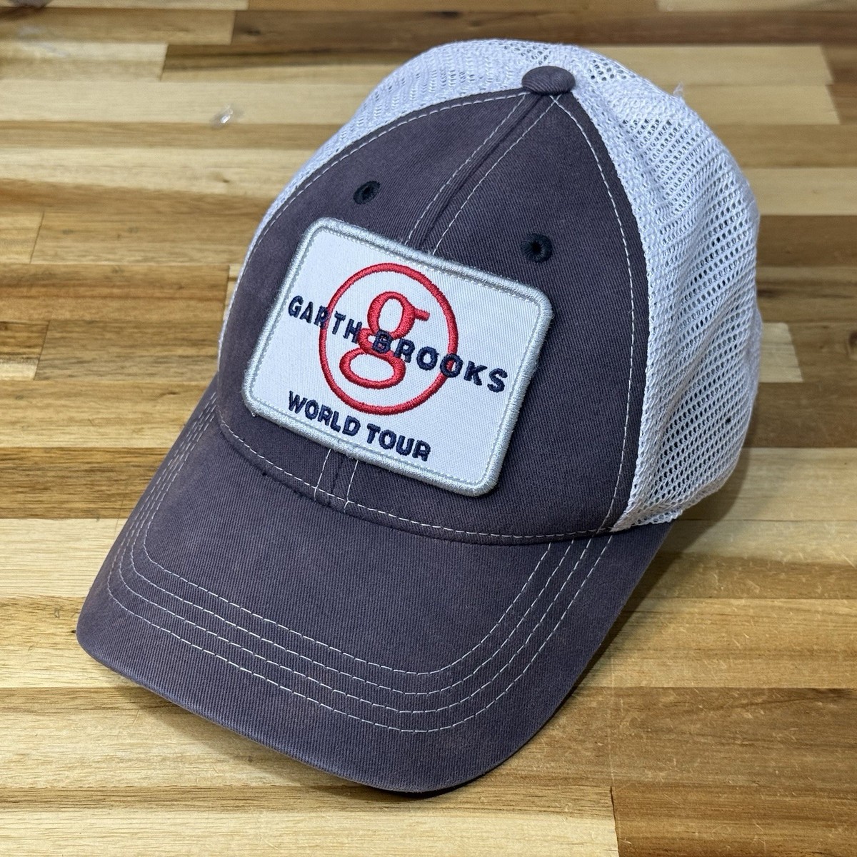 Garth Brooks World Tour Trucker Snapback Hat Gray White Adjustable Signature View 2