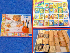 WOW! 80s vtg LILLIAN VERNON Italian ‘ANTIQUE’ PRIMER-style ALPHABET STAMPS Set