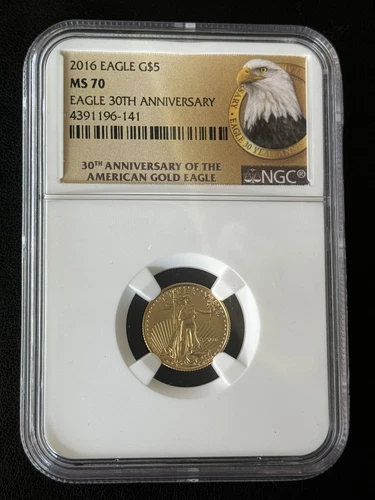 2016 1/10 oz Gold Eagle MS70 NGC (30th Anniversary, Eagle Label)