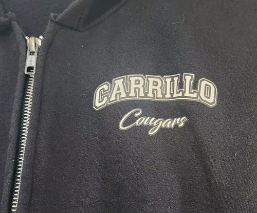 Hanes "Carrillo Cougars" Sz Youth S Hoodie, Zip Front, Pockets, Black - Picture 3 of 8