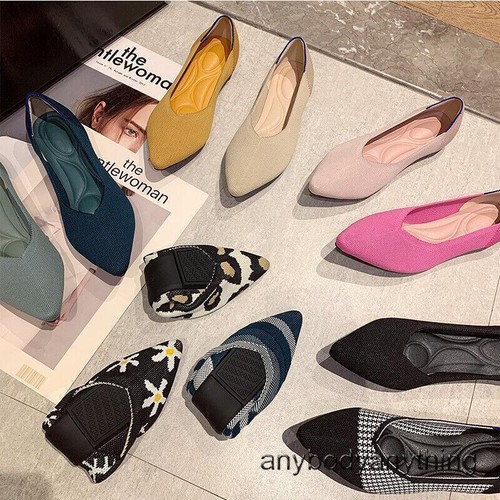 Comfy Knitting Fabric Pointed Toe Flats Soft Princess Shoes Walking Plus Size - Picture 24 of 34