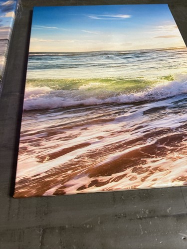Blue Sea Sunset White Beach Painting 3 Piece Canvas Wall Art Picture Poster Home - Picture 4 of 4