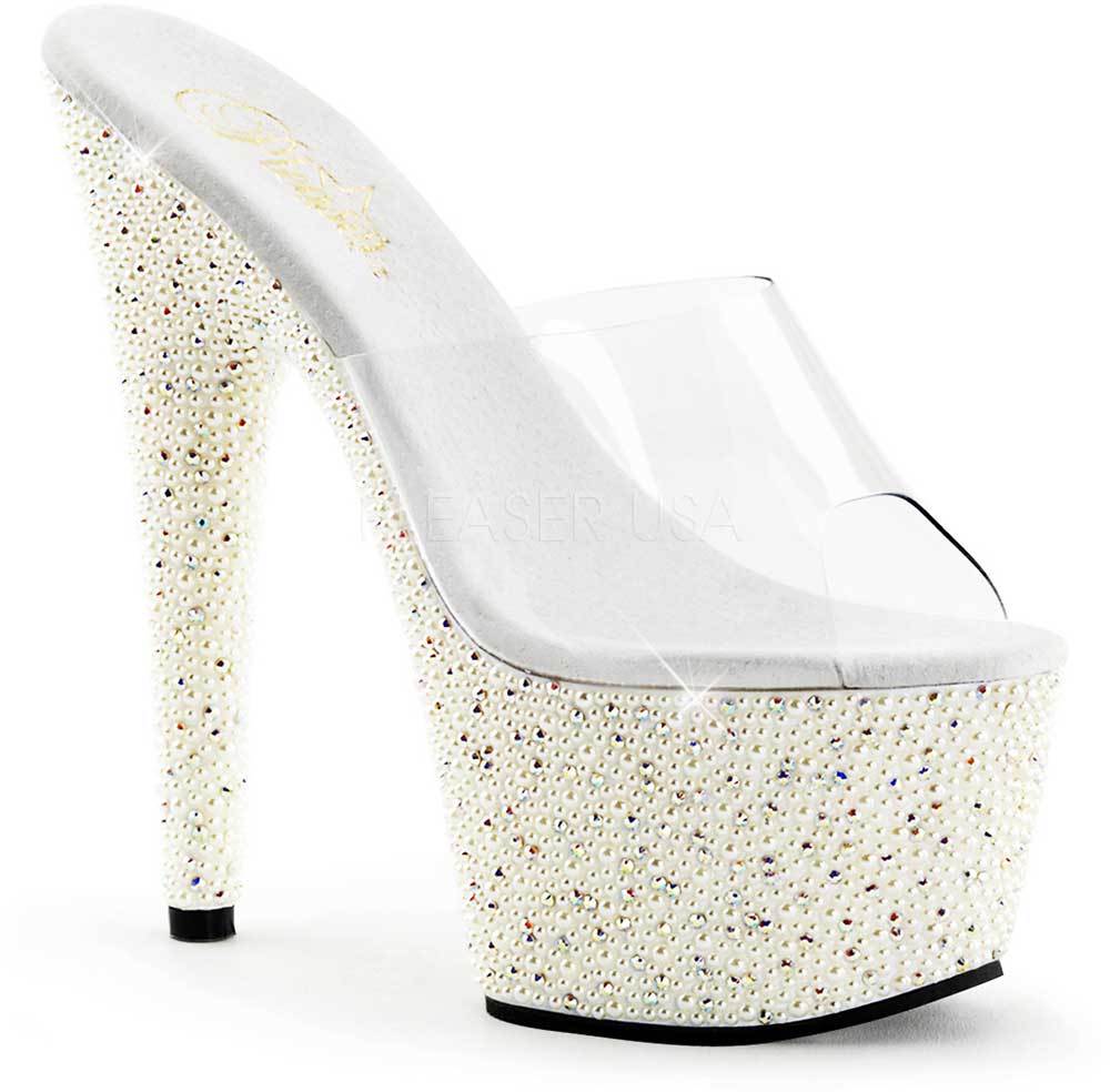 Rhinestone Mini Pearl Platform Stiletto Slide Mules High Heels Schuhes Adult Damens Rhinestone Mini Pearl Platform Stiletto Slide Mules High Heels Schuhes Adult Damens